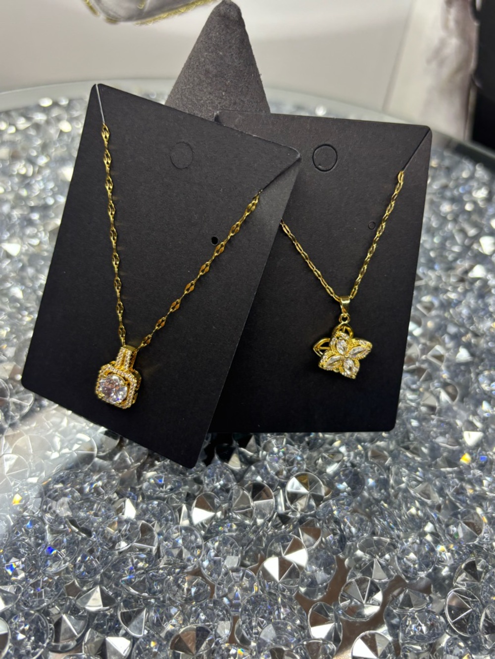 Gold-Tone Cubic Zirconia Pendant Necklaces (2) - Picture 6 of 8